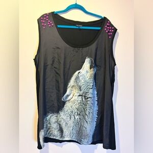 Wolf Graphic Pink Studded City Chic Sleeveless Tank Top Punk Gothic Large